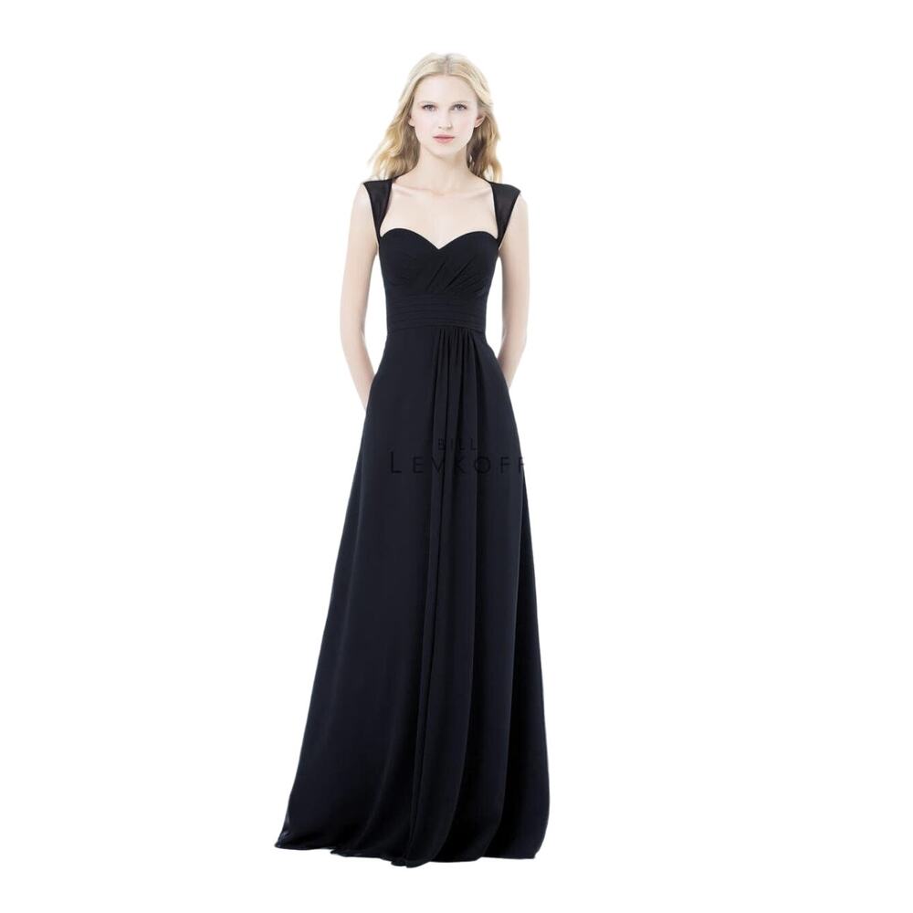 Bill Levkoff Pleated Sweetheart Halter Chiffon Bridesmaid Navy Dress, Size 10